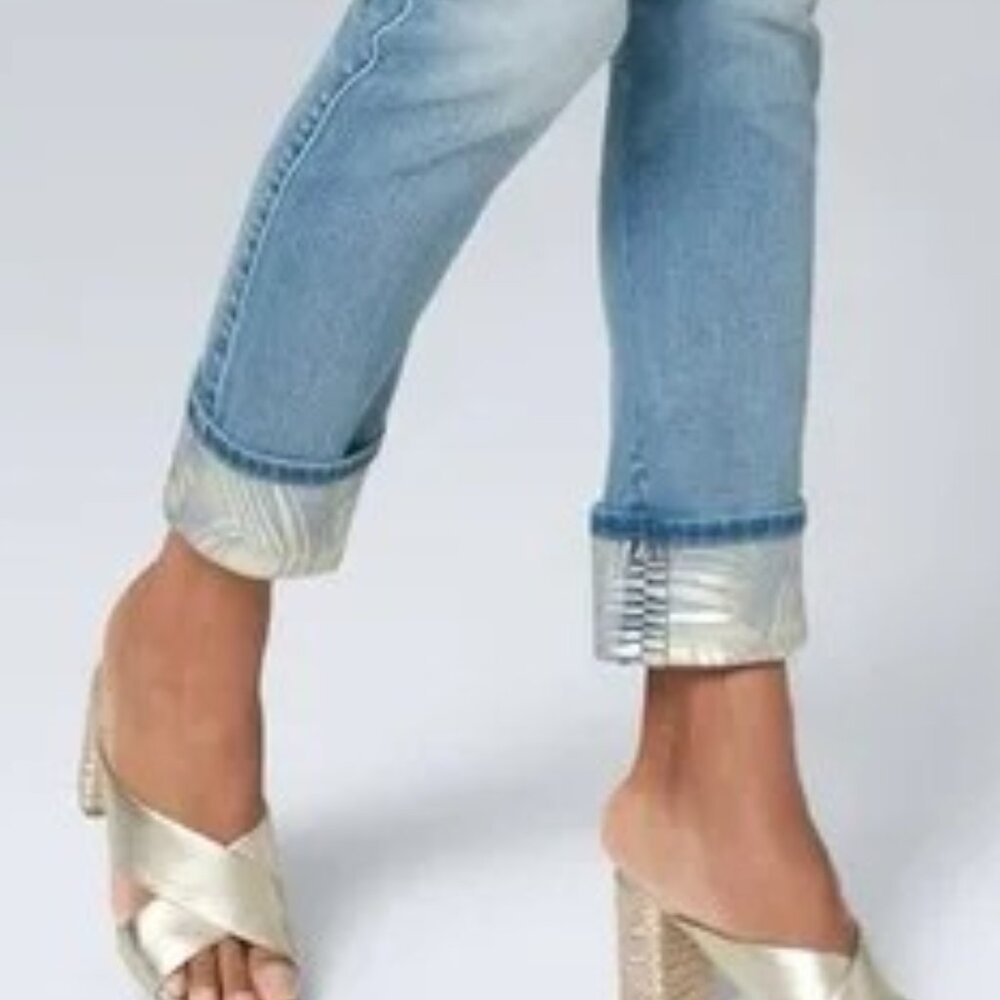WHITE HOUSE BLACK MARKET MID RISE FOIL CUFF SLIM CROP DENIM JEANS NEW W TAGS O - Picture 6 of 14